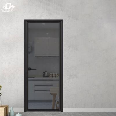 China Sound Insulation Style Modern Beautiful Black Color Toilet Door Kitchen Swing Frosted Glass Aluminum Door for sale