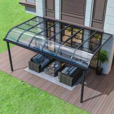 China Waterproof Customized Polycarbonate Aluminum Alloy Roof Light Gray Patio Cover Curve Roof Awning for sale