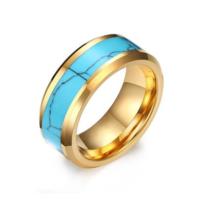 China CLASSIC Wholesale Custom 8mm Gents Men's Boys Tungsten Carbide Rings For Male Men's Blue Turquoise Wedding Band Ring for sale