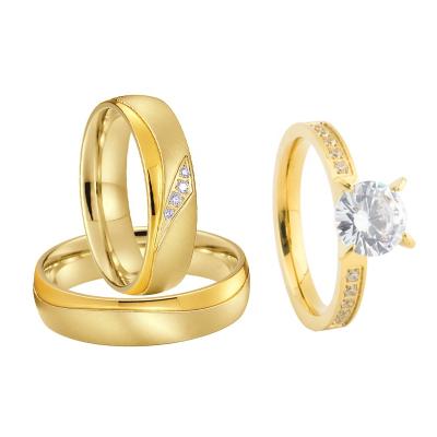 China Latest CLASSIC CZ moissanite wedding band engagement rings sets diamond jewelry women jewelry 18 carat gold plated ring for couples for sale