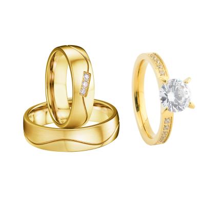 China CLASSIC Vintage CZ moissanite diamond engagement wedding ring sets for men and women ladies 14 gold plated love proposal statement ring for sale