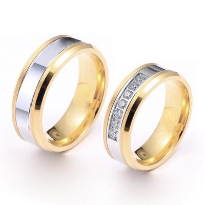 China CLASSIC factory wholesale unique wedding ring set for men and women 14k gold plated stainless steel ring finger ring anillos anel for sale