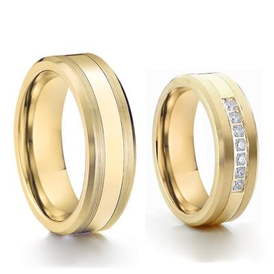 China Latest CLASSIC Factory Gold Filled Wedding Ring Couples Stainless Steel Cheap Wedding Rings For Male Men And Women 18k Gold Plated for sale