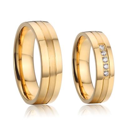 China CLASSIC Jewelry Factory Wholesale Custom 18k Gold Plated 316L Stainless Steel Ring Wedding Couples Wedding Rings For Men And Women for sale