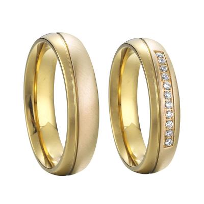 China Custom anel CLASSIC Ring Wedding Band Love Jewelry 18k Gold Plated Stainless Steel Ring Wedding Couples Wedding Rings For Men and Women for sale