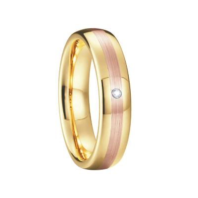 China Classic & Romantic Two Tone Thin 4mm 18k Yellow Rose Gold Plated 100% Genuine Tungsten Carbide Wedding Band Ring For Women With CZ Stone for sale