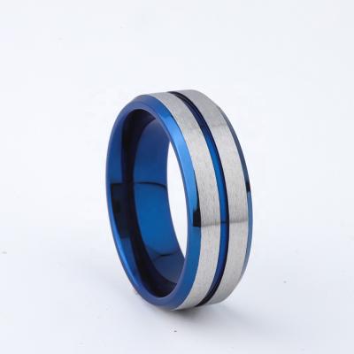 China CLASSIC Custom Gents Fashion Accessories Jewelry Stainless Steel Blue Ring For Men Boys Hand Finger Wedding Band Rings For Male 8mm for sale