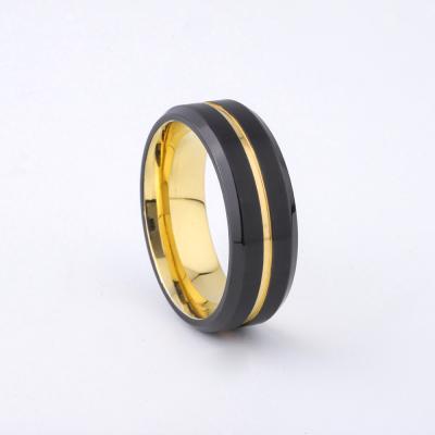 China CLASSIC Custom Gold Black Stainless Steel Rings Men Shape Accessories Jewelry Wedding Band Rings For Male 8mm anillos hombre for sale