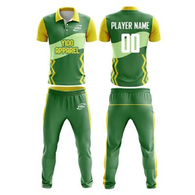 China New Fashionable Yellow Green Sports Sleeve Tank Top Short Pants Set Custom Cricket Uniform Sublimation for sale