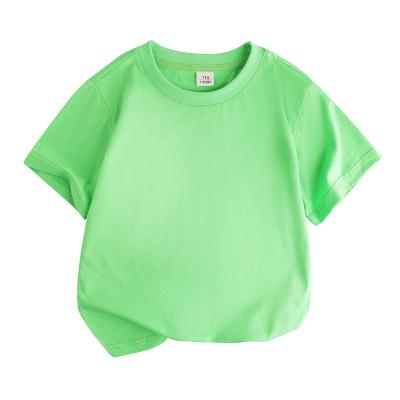 China Cute Light Green Cotton T-shirt Children Anti-pilling Round Neck High Quality Breathable Kids Clothes for sale