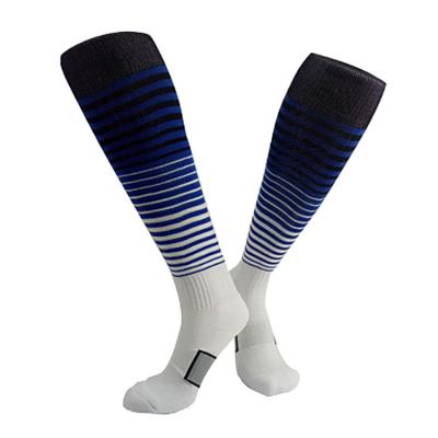 China Factory Direct Sales Breathable Sweat Absorbent Knitted Socks Polyester Stripes Football Socks Multi Colored Crew Socks Accept Customization for sale