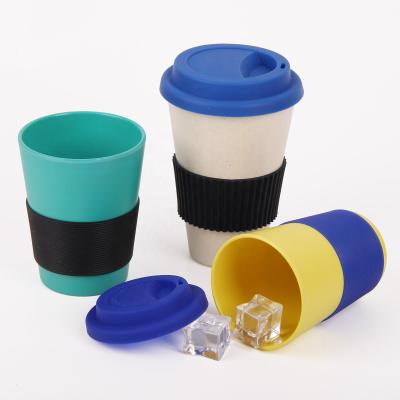 China Custom Logo Eco-Friendly Color Modern Biodegradable Reusable Bamboo Coffee Mug Size With Silicone Lids for sale