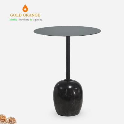 China Convertible Modern Black Luxury Minimalist Black Round Lid Side Coffee Center Marble Tea Table Metal Painting OEM Customized Side Table for sale