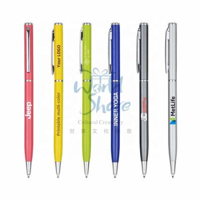 China Promotional Pen world share Wholesale Best Hot Sale Retractable Smooth multi Color Metal Ballpoint promotion pen with logo for sale