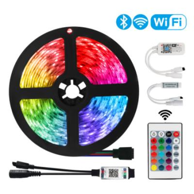 China Car Architecture or Decoration Smart Flexible Strip Light 5M 10m 15M SMD 5050 Home Wifi 12V RGB LED, Tira De Luces Waterproof Strip Light with 24 Remote Keys for sale