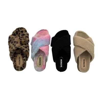 China 2021 Fashion Trend Autumn Faux Fur Slipper Warm Sandals Cross Strap Indoor Outdoor For Women Ladies for sale