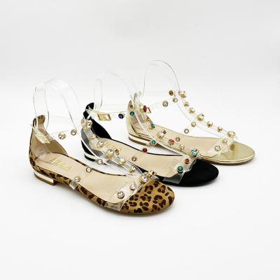 China Women's flat sandals flat sandals women's shoes fashion leopard casual PU women's shoes flat sandals for sale