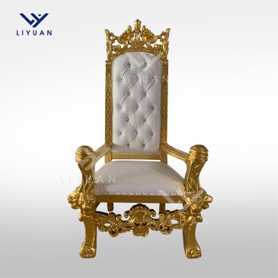 China LIYUAN Hall Traditional Wholesale Luxury Wedding Party Events Gold And Sliver King Hire Throne Chairs High Back Leather for sale