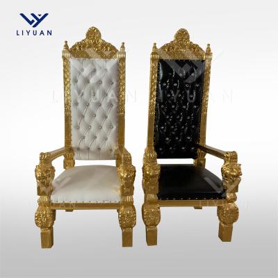 China LIYUAN Style Traditional Wholesale Gold King and Queen Throne Chair Hotel Event Wedding Black Royal French Throne Chair High Back On Sale for sale