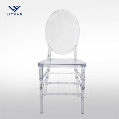 China Rush LIYUAN hotel wholssale clear stackable transparent plastic chiavari dining crystal chairs round back for wedding events for sale