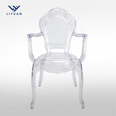 China Rush LIYUAN Hotel Banquet Wedding Furniture Clear Acrylic Resin Dining Chairs With Plastic Arms Princess Chairs for sale