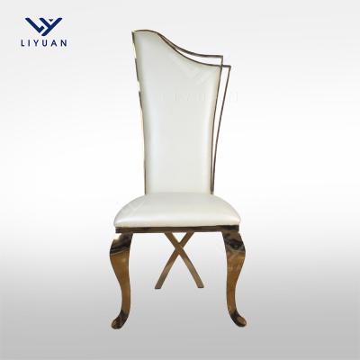 China LIYUAN Hotel Banquet Modern Gold Stainless Steel PU Leather High Back French Style Dining Chairs Elegant Wedding Chairs For Events for sale