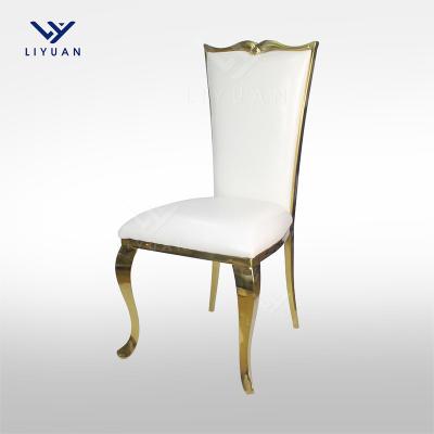 China LIYUAN Modern Hotel Morden Gold Metal PU Leather High Back Banquet Dining Wedding Event Stainless Steel Chairs For Restaurant for sale