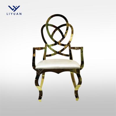 China LIYUAN Modern Hotel Banquet Stainless Steel Gold Flower Capsule Back Chairs Wedding Back Flower Chairs Cover for sale