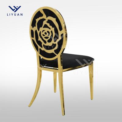 China Modern Metal Gold Banquet Hotel LIYUAN Green Velvet Dining Chairs Stainless Steel Round Back Chairs For Wedding Party for sale