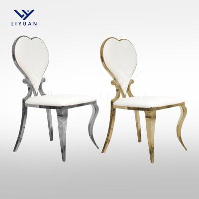 China LIYUAN Style Modern Hotel Banquet Gold Stainless Steel Rental French Heart Wedding Dining Modern High Back White Leather Chair for sale