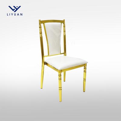 China Modern Wholesale LIYUAN Gold Stainless Steel Hotel Banquet Cheap Restaurant High Back Wedding Chairs For Event for sale