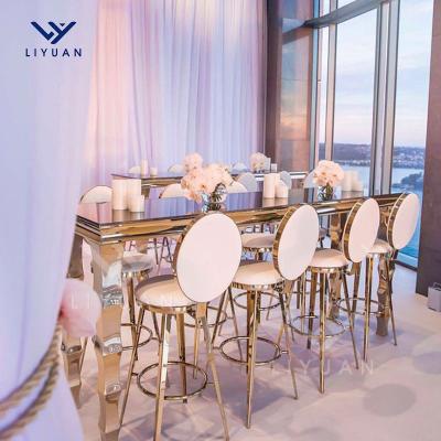 China Modern LIYUAN Modern Hotel Chairs Stainless Steel Metal Gold High Mini Bar Chairs Wedding Furniture Bar Stool For Events for sale