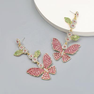 China Amazon Etsy CLASSIC Hot Sale Colorful Zircon Butterfly Drop Earrings For Women Jewelry Wholesale for sale