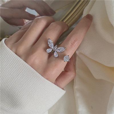 China New Trendy Fashion Simple Zirconia Crystal Butterfly Open Ring for Women Butterfly Jewelry Wholesale for sale