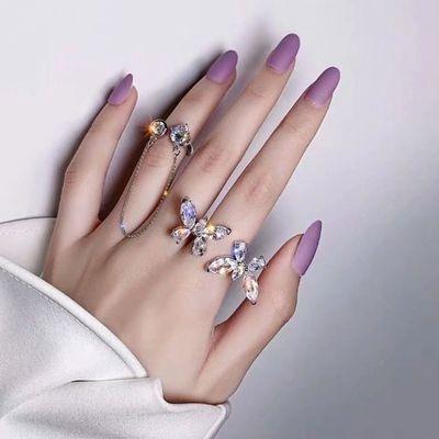 China New FASHIONABLE Hot Sale Two Butterfly Zircon Crystal Open Rings for Women Butterfly Jewelry Wholesale for sale