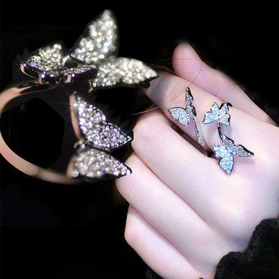 China FASHIONABLE Hot Selling Women's Modern Butterflies Crystal Zirconia Index Finger Ring Open For Madame Butterfly Jewelry Wholesale for sale