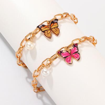 China New Fashion TRENDY Butterfly Pearl Pendant Bracelet For Women Butterfly Jewelry Wholesale for sale