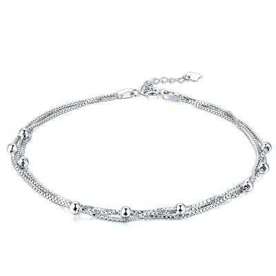 China CLASSIC Hot Sale Korean Style Multilayer Anklet Chain S925 Sterling Silver Ball Bead Bell Anklet For Women for sale