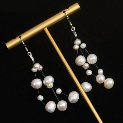 China 2022 Trendy Trendy CIA Pearl Drop Earrings S925 Sterling Silver Cross Natural Freshwater For Women Jewelry Wholesale for sale