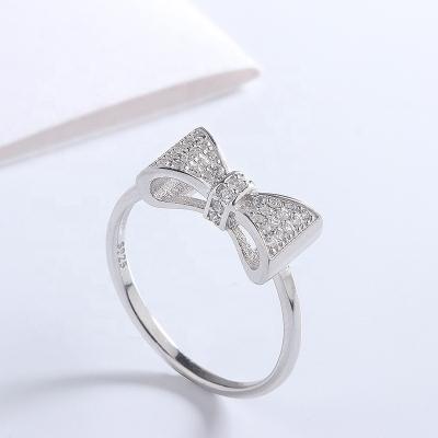 China 2022 Cute Girl's Rings FASHION S925 Sterling Sliver Bow Diamond Zirconia For Women Jewelry Wholesale for sale