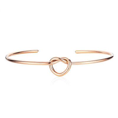 China New Trendy Fashion Stainless Steel Love Heart Knotted Rose Gold Open Bangle For Women Bangle Wholesale for sale