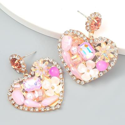 China BOHEMIA 2022 Pink Zircon Heart Drop Earrings For Women Jewelry Wholesale for sale