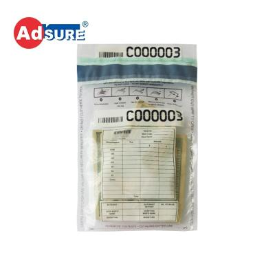 China Visible Bank Plastic Tamper Security Bank Bags With Security Seal And Barcode for sale