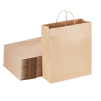 China Brown Kraft Shopping Paper Bag Oversized Wide Bottom Hand Length Handle for sale