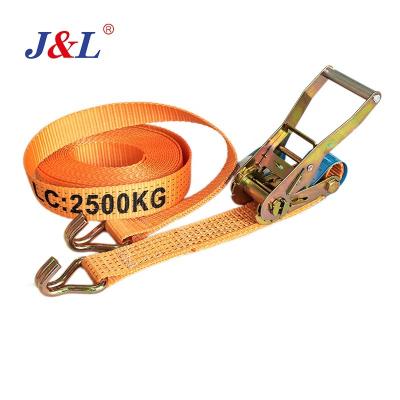 China Doing cargo lashing strap juli ratchet ergo tie down 2 inch 5000 kg tie down strap with ergo ratchet end with double j-hook for sale