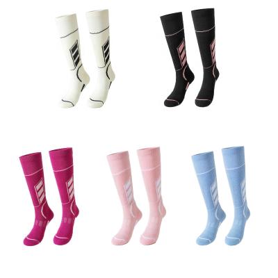 China Breathable Thickened Compression Performance New Women Wool Skiing Socks Print Knee Warm Long Sports Knitted Socks Thick Sport Sock for sale