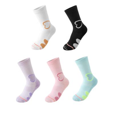 China Breathable Women's Custom Compression Socks Heart Seamless Technique Crew Cushion Athletic Sport Socks Combed Cotton Colorful Spring for sale