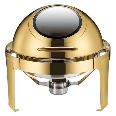 China Food warm Thickened Stainless Steel Buffet Chafing Dish Golden Food Warmer Hotel Round Dining Stove for sale