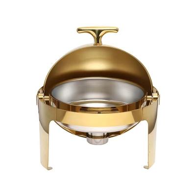 China Restaurant Serving Chafing Dish Wholesale Stainless Steel Alcohol Buffet Warmer Chaffing Dishes Buffet Meal Furnace Round Roll Top Hot Pot for sale