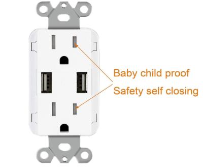 China USB Wall Outlet High Speed ​​Residential / General Purpose American Type A USB Port USB Charger 4A USB OUTLET, 15A Duplex Heavy Duty Tamper Receptacle, for sale